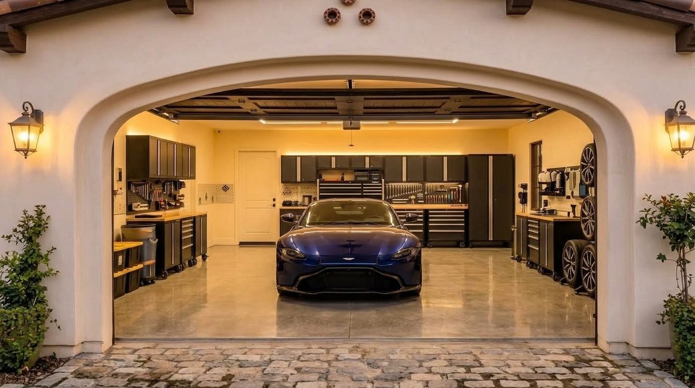 Maltese Garage Door Services Interior View of Custom Garage Door Overhead and Workshop